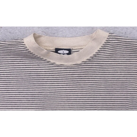 Vintage Beatnik Shirt Mens Size Large Striped Beige Skateboard Surfing 90s USA - Picture 3 of 7